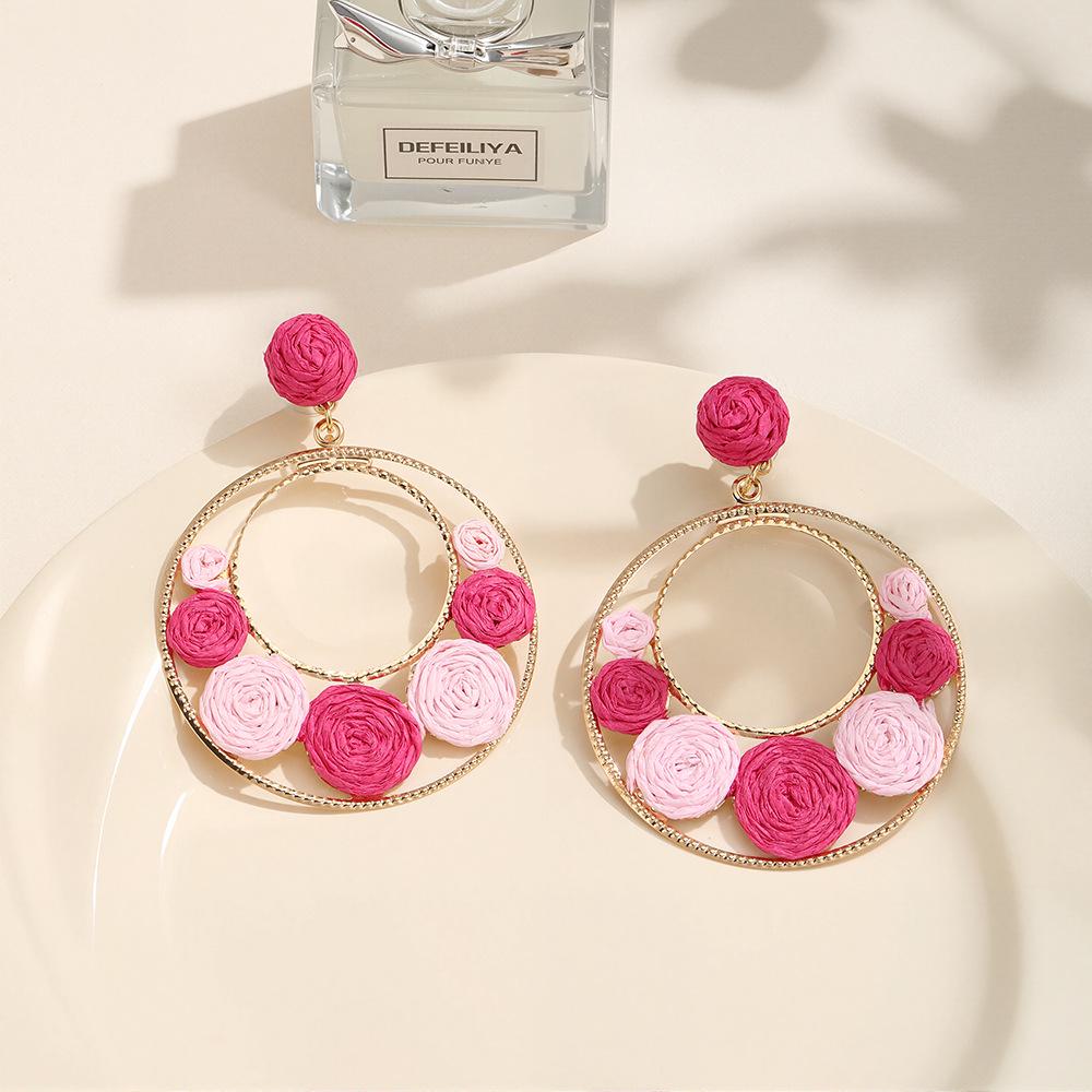 Summer Flower Circle Stud Earrings: Sweet, Colorful Holiday Style for Women