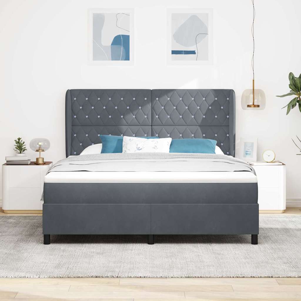 Box Spring Bed with Mattress Dark Gray 200 x 180 cm Velvet