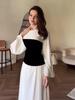 2025 Black & White Patchwork Waist-Cinched Slimming Dress for Women - Autumn Long Skirt