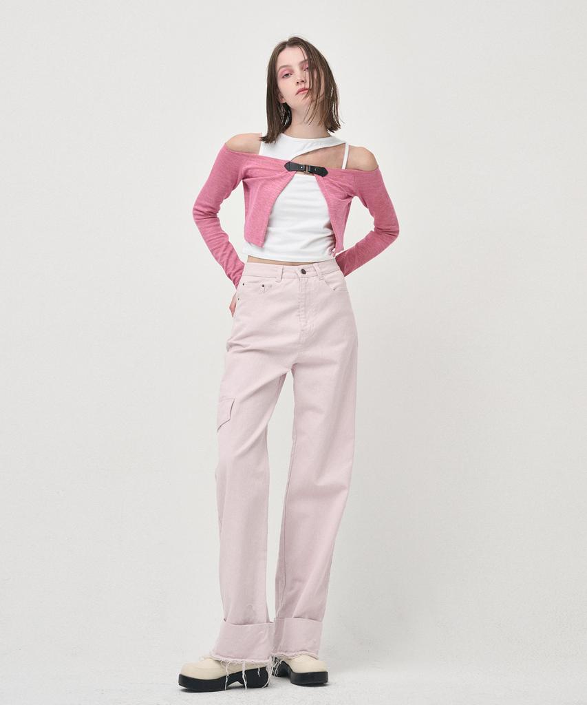 Etmont Pocket Denim Turn Up Pants, Pink