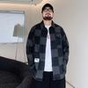 Checkerboard Pattern Plus Size Men's Windproof Warm Jacket Fashionable Versatile Casual Sports Lightweight Jacket Denim Jacket