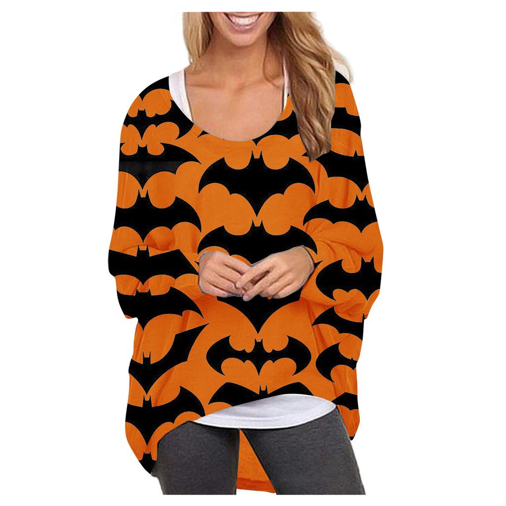 Women's Printed Top Casual Loose Off-the-shoulder Long Sleeve T-Shirt