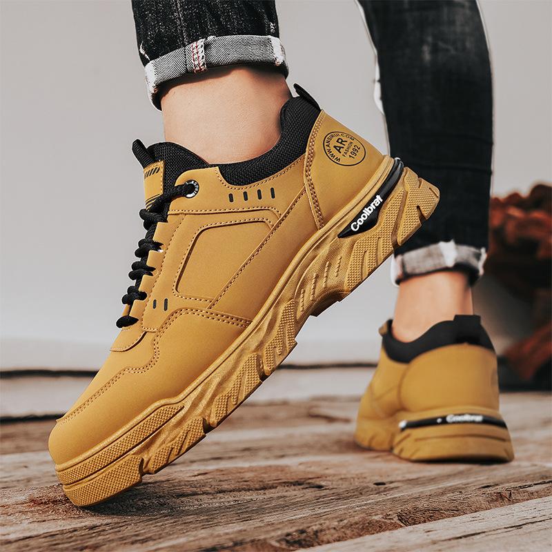 Autumn New Shoes for Men Leather Casual Shoes Outdoor Fashion Flat Skateboard Shoes Cool Lace-up Sneaker