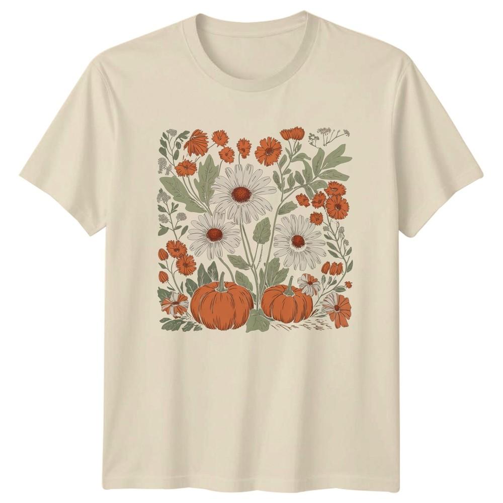 Autumn Pumpkin Flowers Seasonal Graphic Tee Unisexs Unisexs Unisex T Shirt