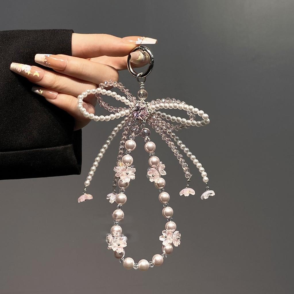 Elegant Pvc Butterfly Bow Pearl Phone Lanyard For Women And Men