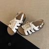 Spot version~ Summer new hollow lace-up Roman shoes for women to wear retro round head versatile platform beach sandals