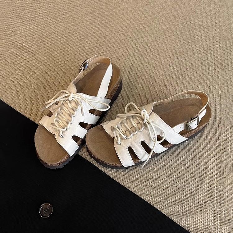 Spot version~ Summer new hollow lace-up Roman shoes for women to wear retro round head versatile platform beach sandals