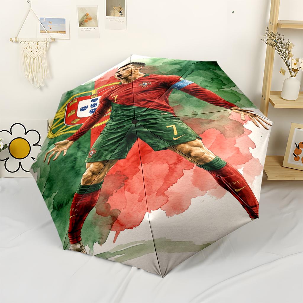 Cristiano Ronaldo Celebration Compact Travel Automatic Umbrella with 8-Rib Durable Plastic & Iron Travel Essential Compact Folding Umbrella