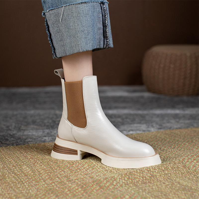 Damen Frühling Herbst Stiefeletten Naturleder Rindsleder Obermaterial Vollleder Chelsea Boots Britischer Stil Kurze Stiefel