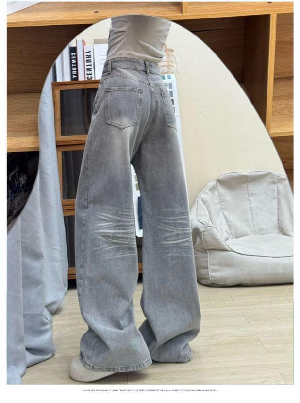 Women's High-Waisted Wide-Leg Retro Jeans in Washed Mocha Grey