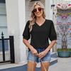 Lente en Zomer Nieuw Effen Kleur V-hals, Korte Mouwen T-shirt Tops Dames