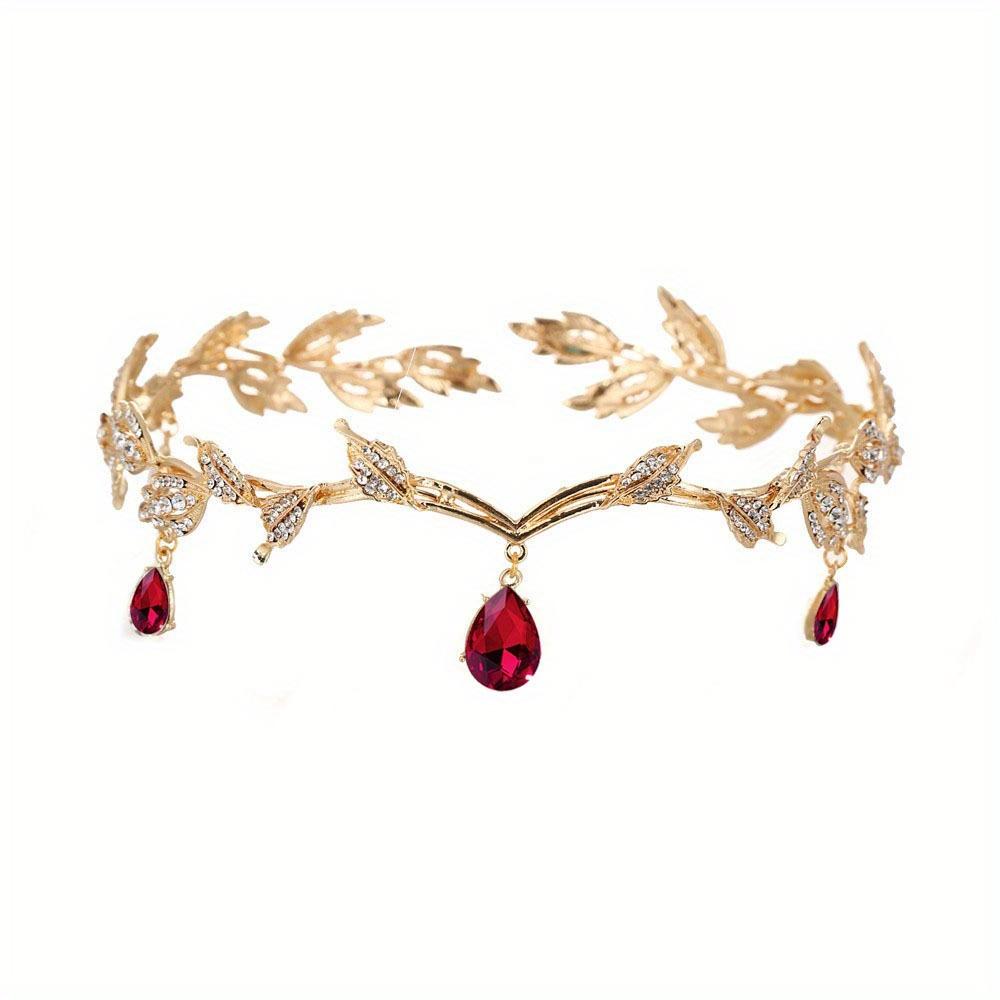 Baroque Red Crystal Tiaras and Crowns Prom Rhinestone Bridal Diadem Crown Taira for Women Wedding Hair Accessories Jewelry Crown