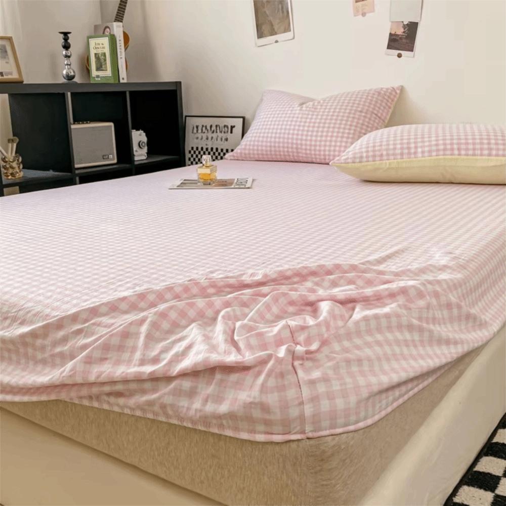 All Inclusive Single Plaid Mattress Cover Non Slip Elastic Band Mattress Protector Skin-friendly Rustic Style Bed Cover Bedroom