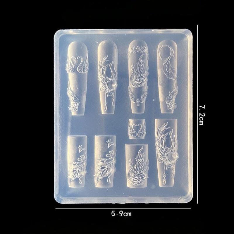 Swan Lake Nail Art Silicone Mold 1Pcs High Transparent Embossed Pattern for DIY Manicure Resin Crafts