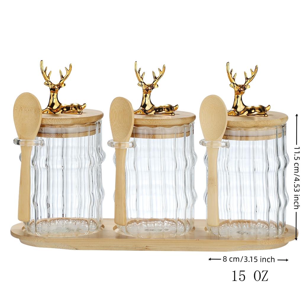 High Borosilicate Glass Storage Jar with Lids Spoons Tray Tea Coffee Beans Jars Leakproof Food Sealed Containers for Kitchen