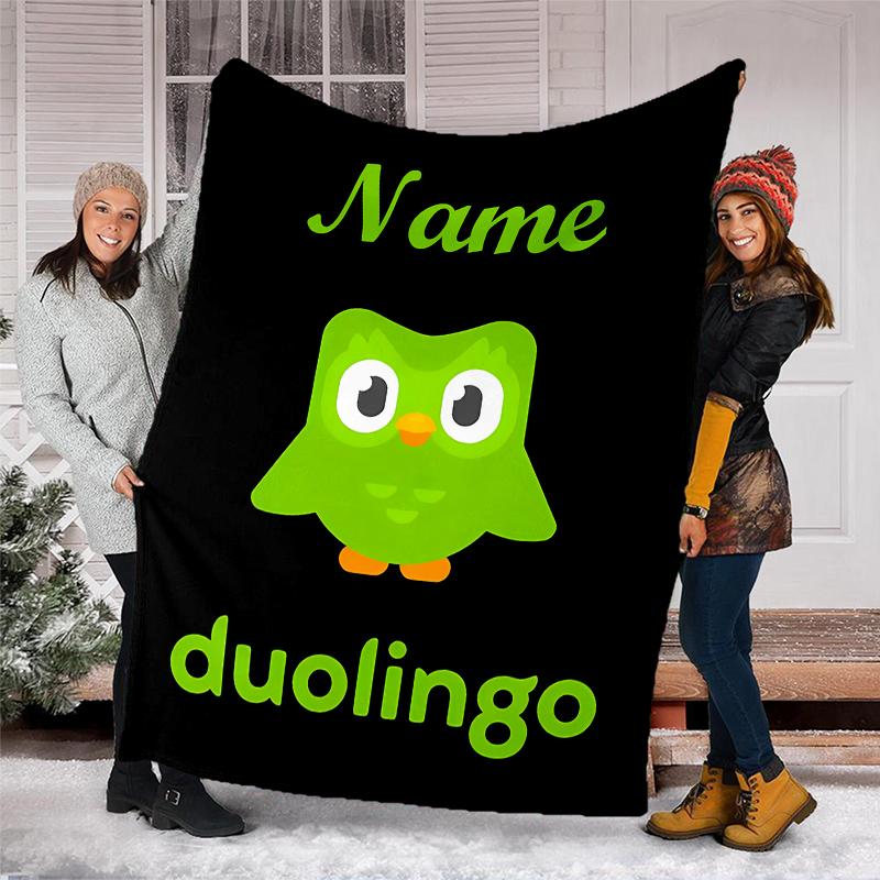 Coperta Personalizzata con Nome - Design Stampa Duolingo, Coperta per Divano, Letto, Viaggio, Campeggio - Morbida e Calda, Ottimo Regalo