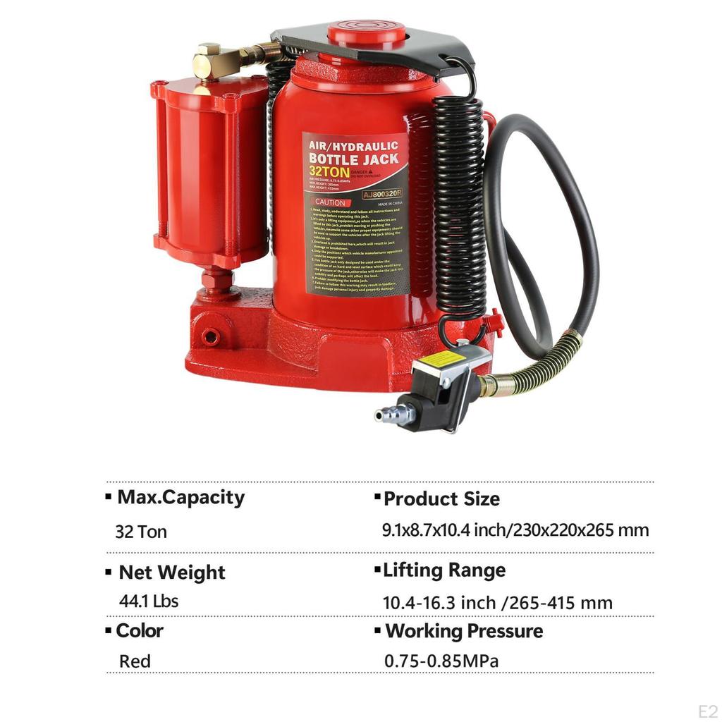 32-Ton Hydraulic Bottle Jack Air-Operated Lift Portable Low