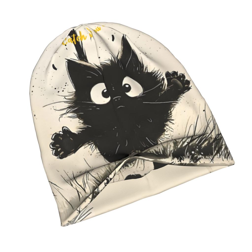 ZLIENSZUS Minimalist Knit Hat with Inky Feline Leap - Neutral Tones Suitable for Adults, Quiet Style Beanie for Casual & Casual Attire, Effortless Out