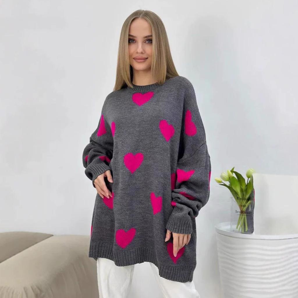 

Женский осенне-зимний новый вязаный свитер с принтом Love , свободный, в стиле кэжуал для работы, с открытыми плечами XL серый