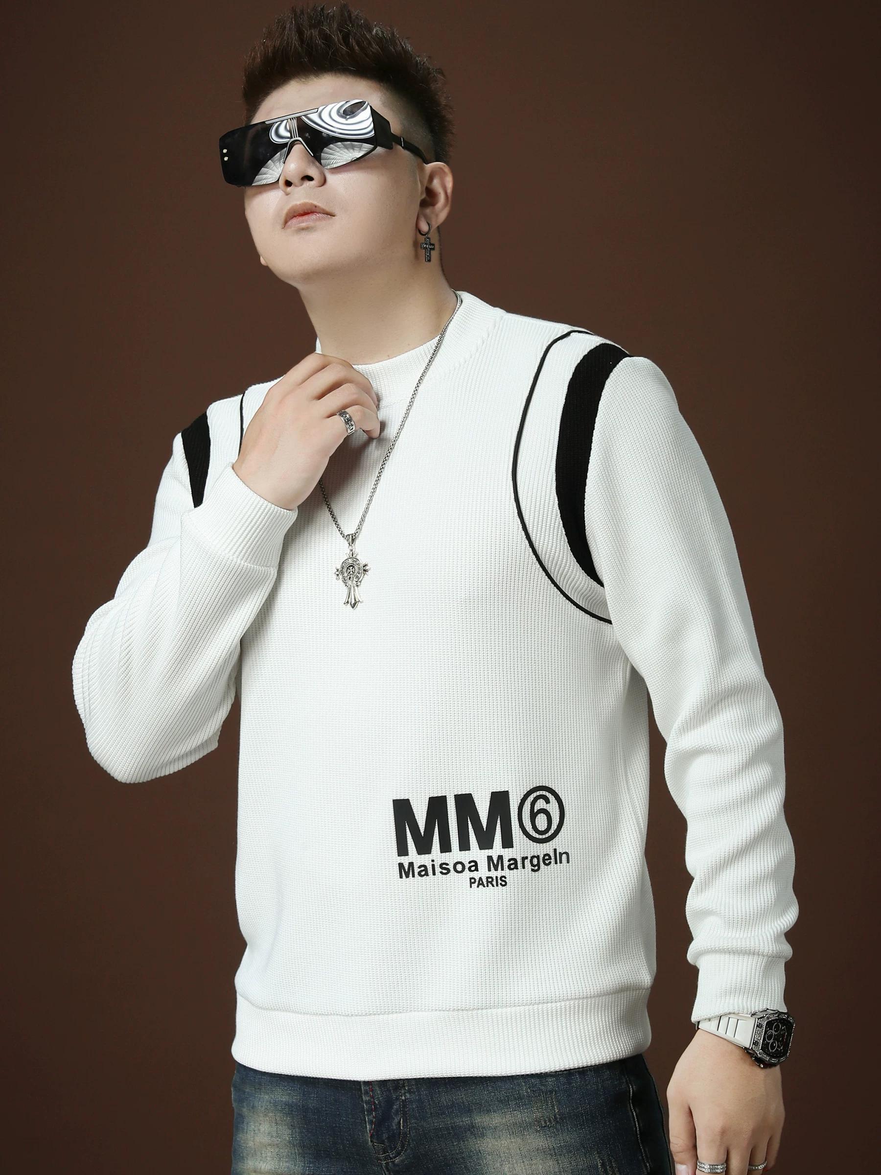 

European Men s Knitted Base Layer Sweatshirt Autumn and Winter Round Neck Sweatshirt Men s Trendy Brand Letter Print 2025 New Style Top L белый