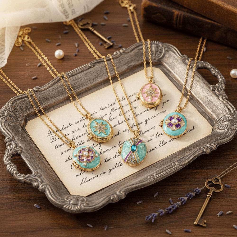 Openable Photo Locket Pendant Necklace Pearls Gold Clavicle Chain Sweater Shirt Accessories