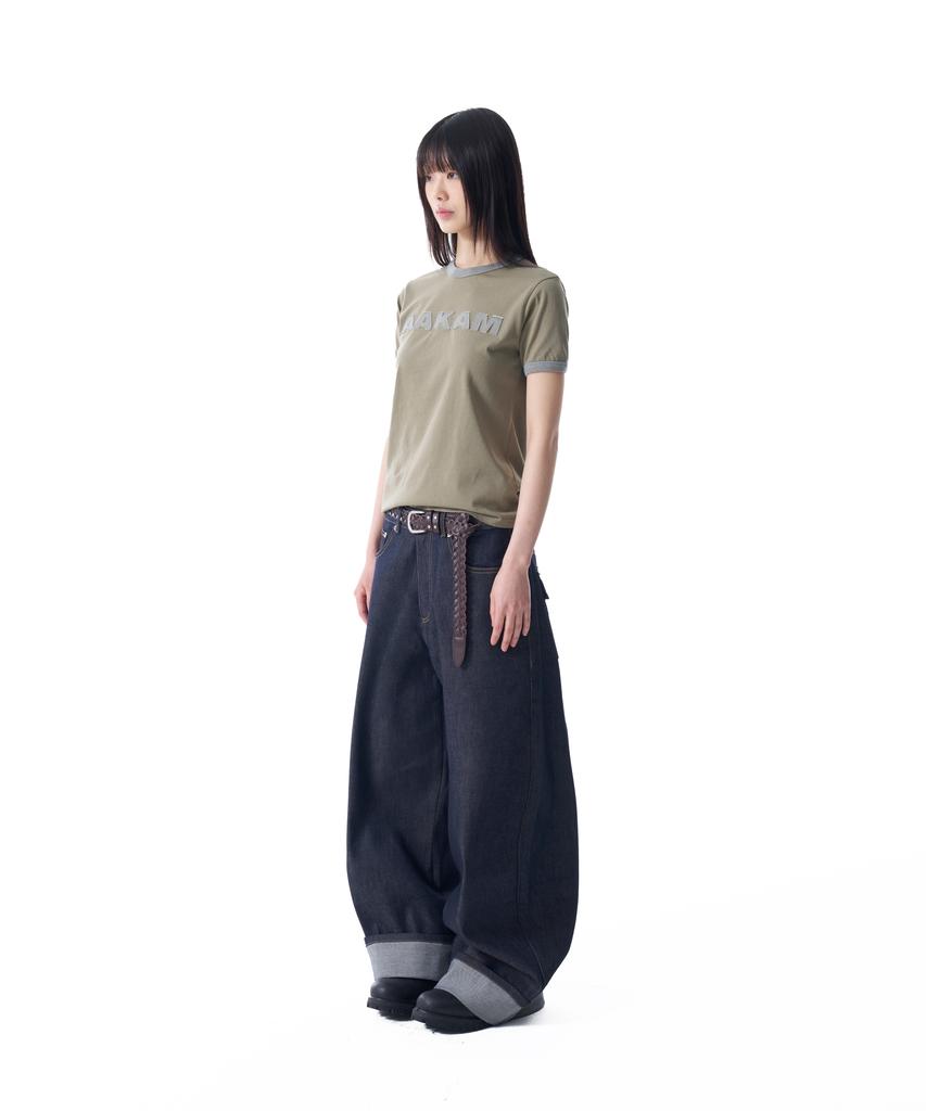 AAKAM Logo Patch Ringer Top (Khaki-Gray)