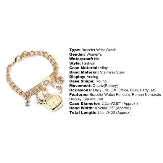 Armbånd Armbåndsur Rhinestone Flower Heart Love Style Rustfritt stål Stilig kvarts armbåndsklokke for hverdagen