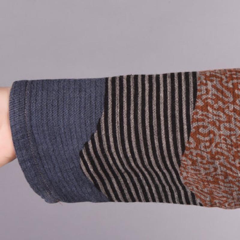 Round Neck Long Sleeved Casual Loose Cotton and Linen Dress