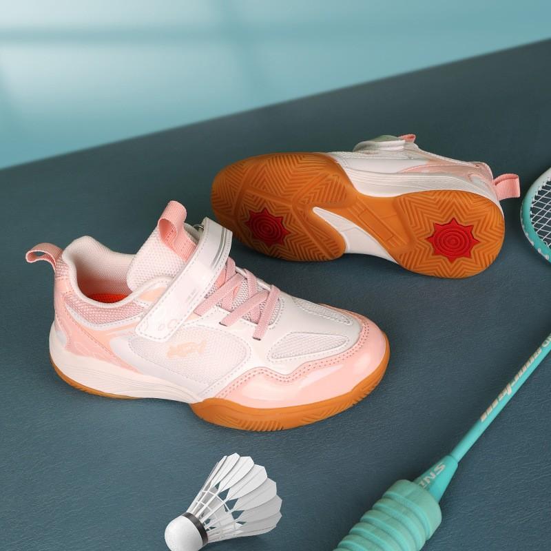 Kids Indoor Sports Shoes Badminton Tennis Pickleball Lightweight Breathable Non-Slip Court With Velcro