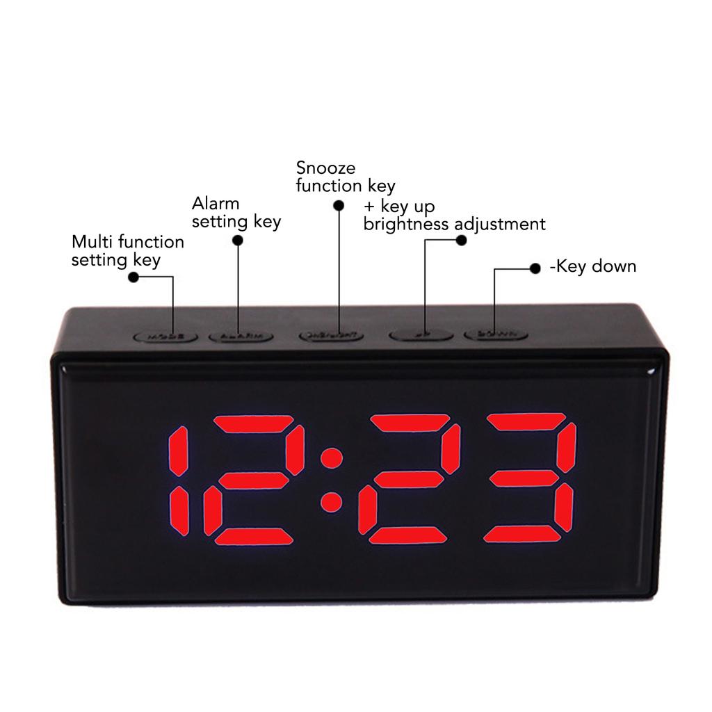 Mirrored Digital Alarm Clock Smart Light Sensing LED Display Digital Smart Clock with Two Display Mode Snooze Function
