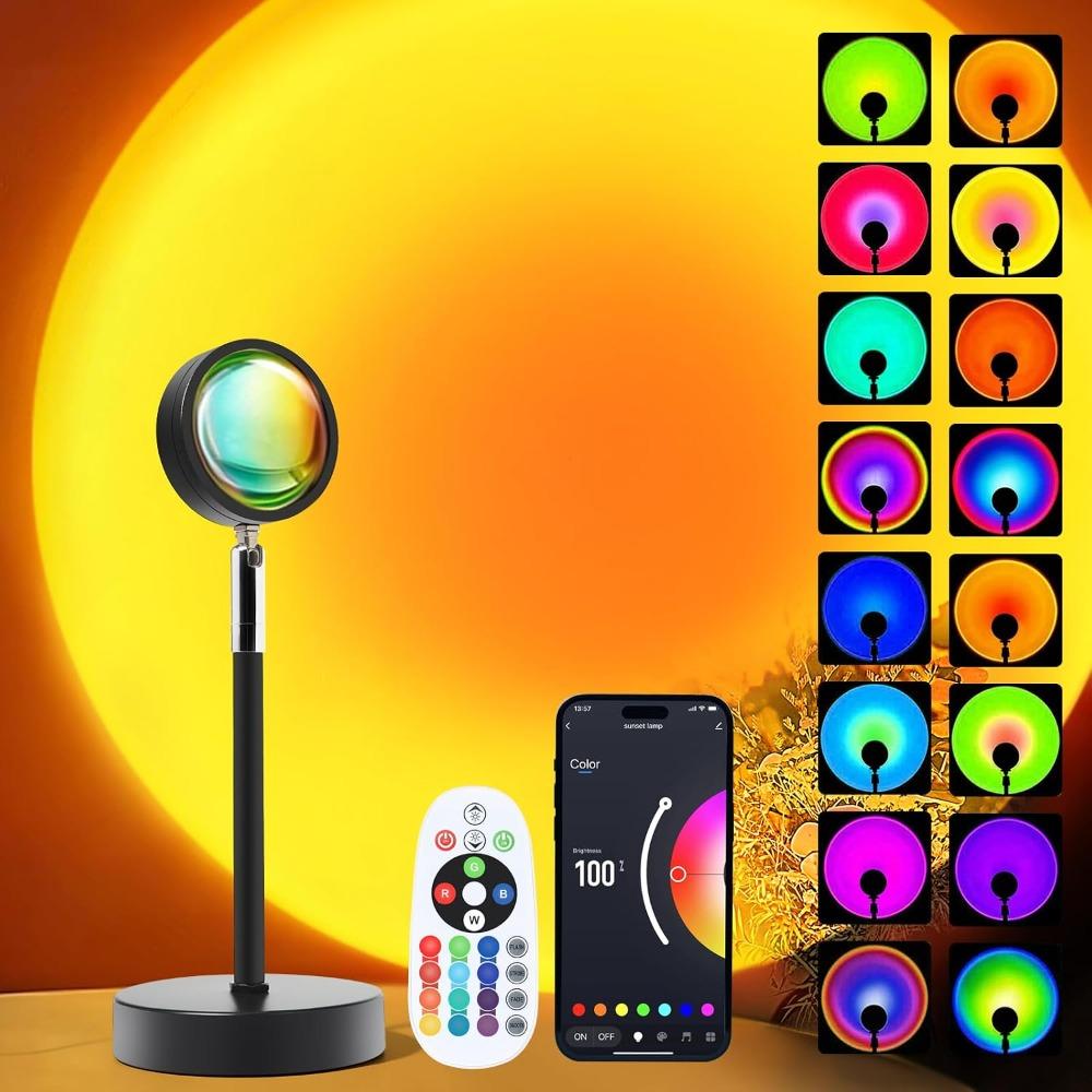 Sunset lamp projector, rainbow projection LED strip with remote control, 16-color color-changing LED night light (1 piece)