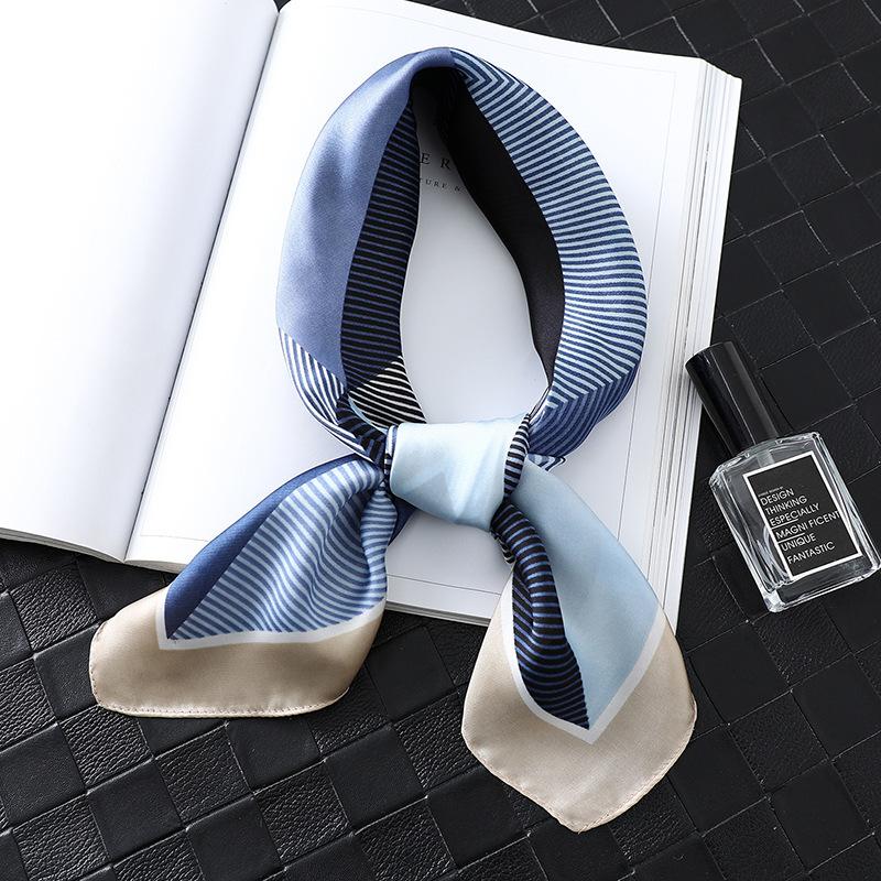 European and American simple geometric silk scarf women's professional scarf striped triangular versatile scarf simulated silk square scarf 71x71cm