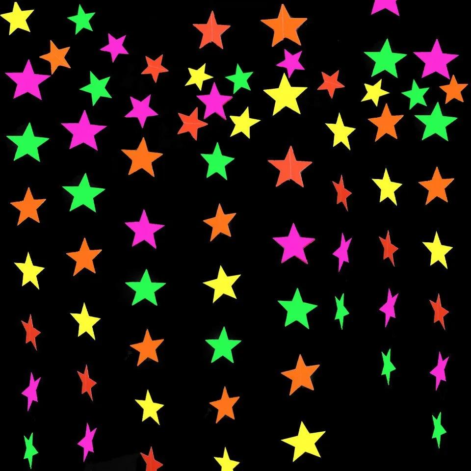 Fluorescent Paper Banner Party Decoration Fluorescent Hanging Ornaments Star Circle Confetti for Birthday Decor Supplies