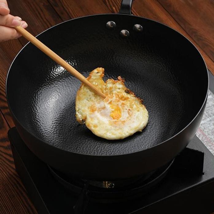 Poêle en Fer Forgé à la Main avec Motif Martelé pour Ménage Sauter Poêle Antiadhésive Poêle Plate Non Revêtue Électromagnétique Gaz Universel Poêle Plate