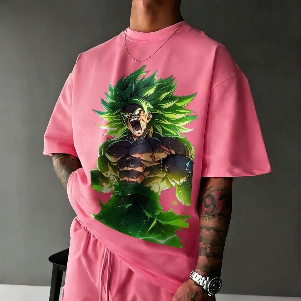 Summer Dragon Ball T-shirt Burli Super Saiyan Green Neon Burst Style Retro Vintage Pattern Cotton