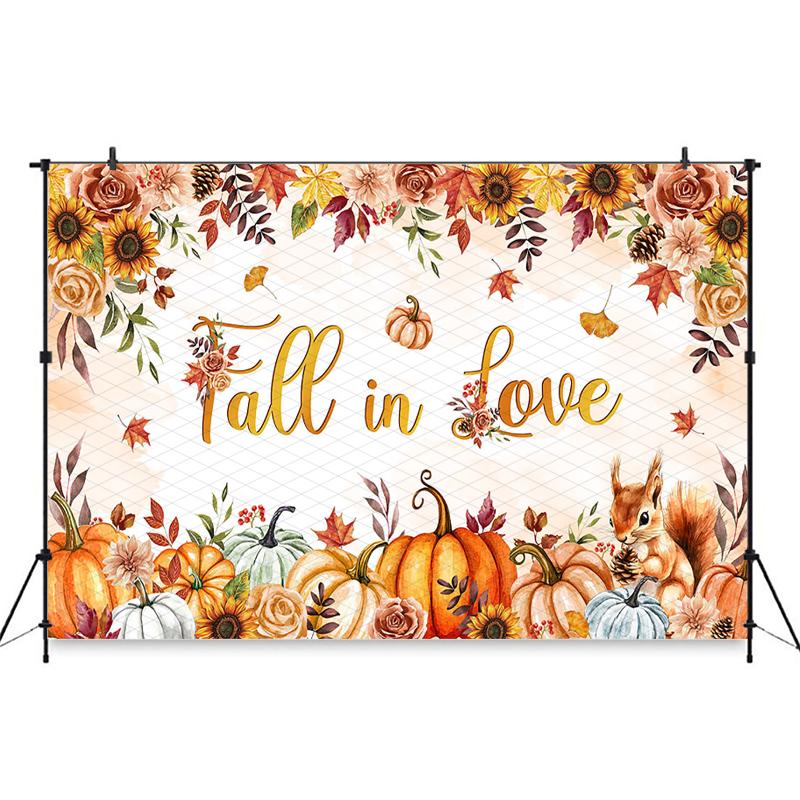 Mocsicka Fall In Love Photography Backdrop Autumn Pumpkin Sunflower Maple Leaf Harvest Wedding Kid Shower Party Photo Background