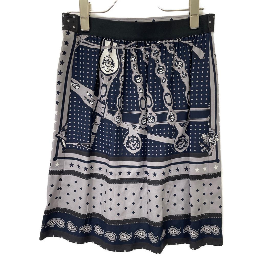 Hermes 22AW 2H0315DU Navy All-over Print Silk Skirt Skirt 34 Gray X navyUsed
