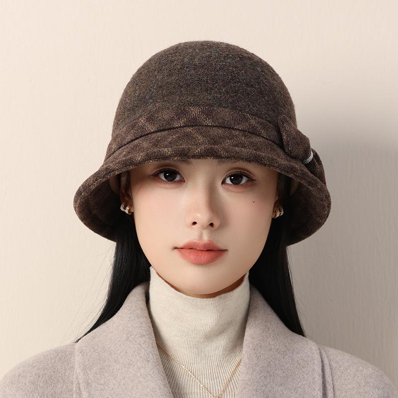 Autumn and Winter Warm Elegant Temperament Wool Woolen Basin Hat Retro Bucket Hat Windproof and Warm
