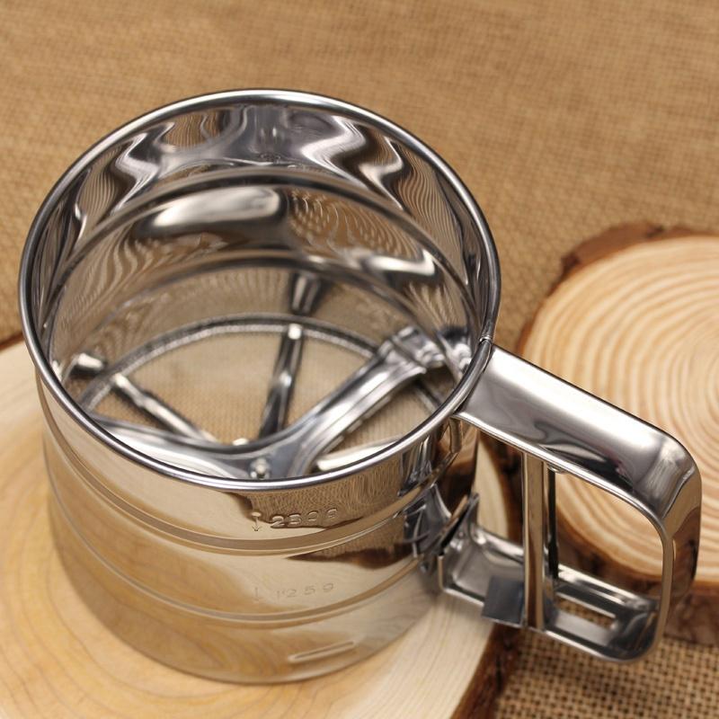 1 pcs Cup Shape Flour Sieve Stainless Steel Mesh Flour Sifter Mechanical Baking Icing Sugar Shaker S