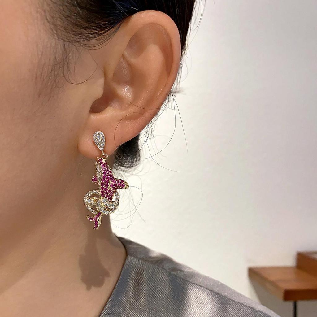 Dolphin Zircon Micro-Pavé Vintage Earrings: Luxurious & Retro High-End Jewelry for Women