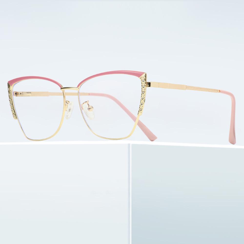 Retro Rhinestone Cat-eye Anti-Blue Light Glasses: Fashionable Color-changing Metal Frames
