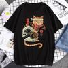 Japanese Harajuku Samurai Sword Cat T-Shirt Men Women Casual Tee Clothes Polyester Summer Tops Breathable Oversized T-Shirts Couple