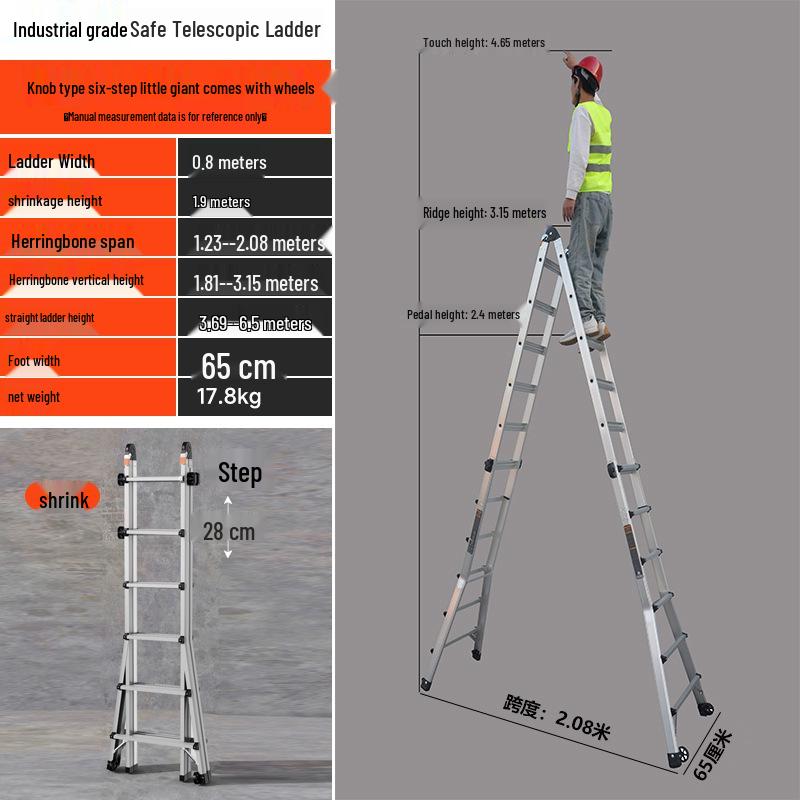 Aluminum Alloy Telescopic A-frame Ladder - Foldable, Extra Long, Safety Engineering Ladder