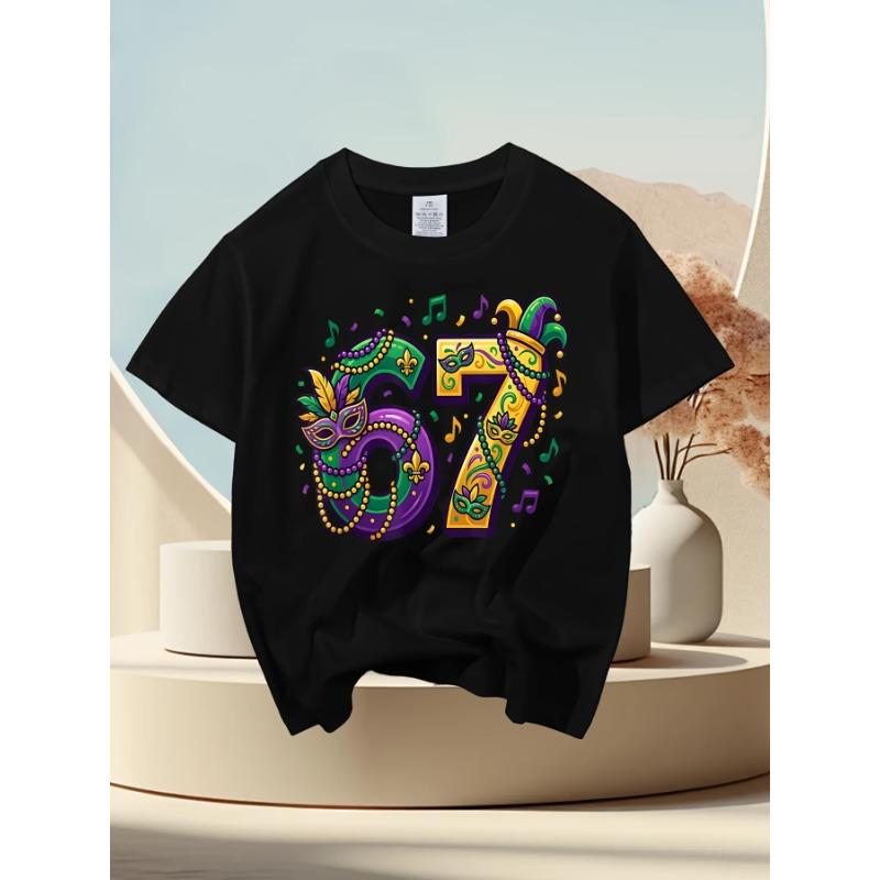 European Sizes Mardi Gras '67 New Orleans Retro T-Shirt for Boys - Vintage Number 67 Print, Casual Kids Wear Suitable for Birthday Gifts