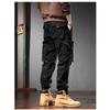 Men multi flap pocket cargo jogger pants drawstring ankle solid army green outdoor street casual trousers