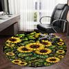 1PC Sunflowers Botanical Non-Slip Floor Round Carpet, Office, Family, Bedroom, Large Area Rug Indoor Rugs,  Durable Polyester-L0412