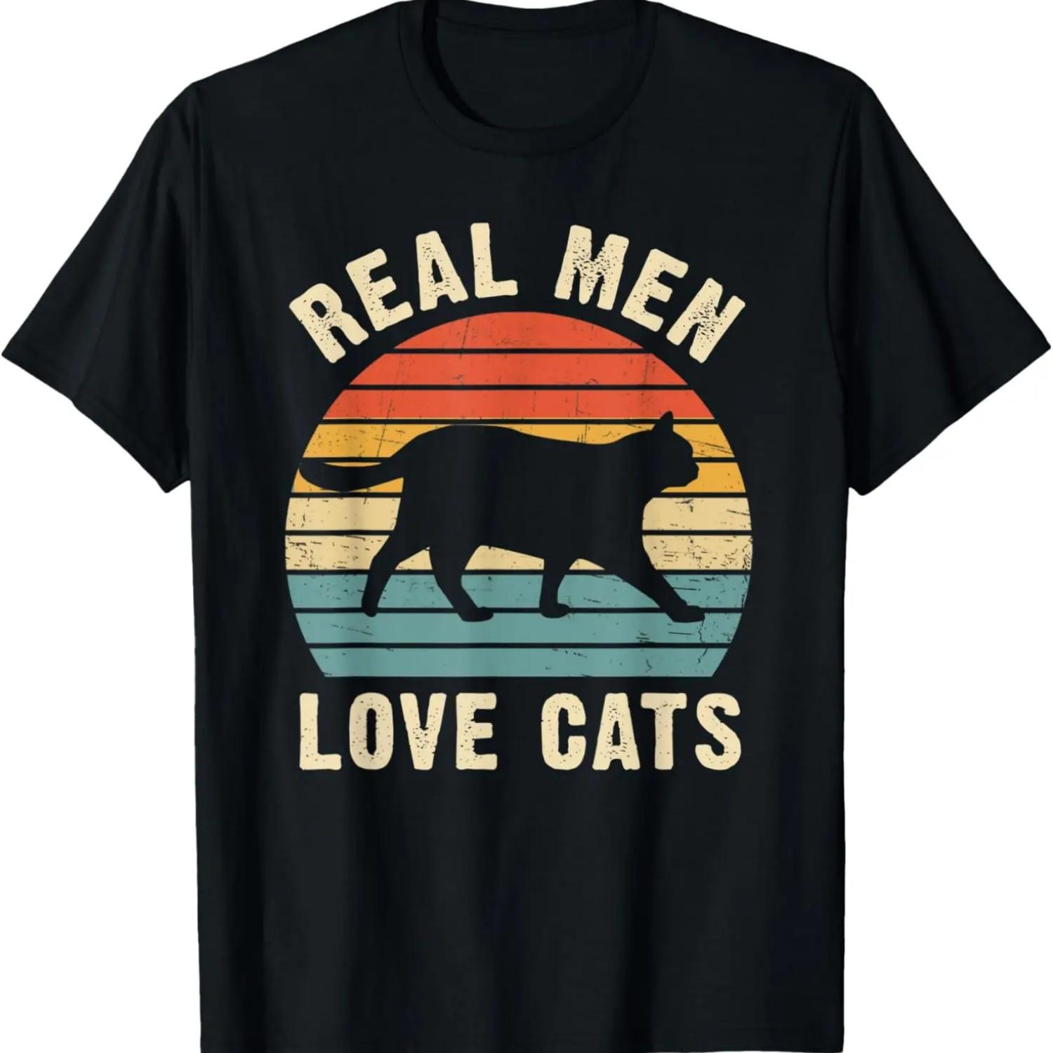 Mens Real Men I Love Cats Funny Cat Owners Vintage Retro T-Shirt S