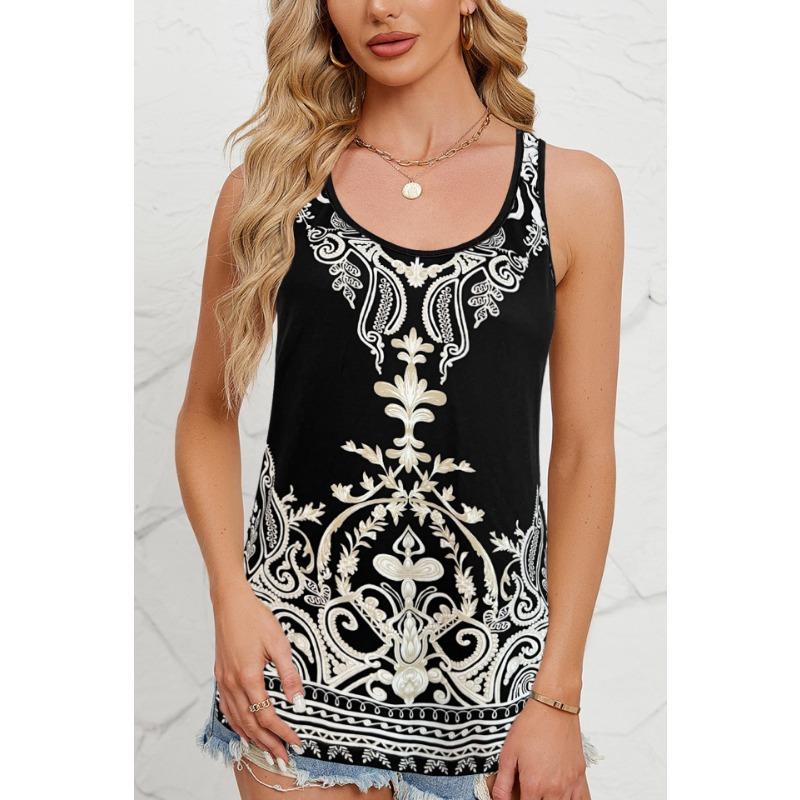 Women's Spring and Summer New Round Neck Printed Fashion Temperament Vest Tops