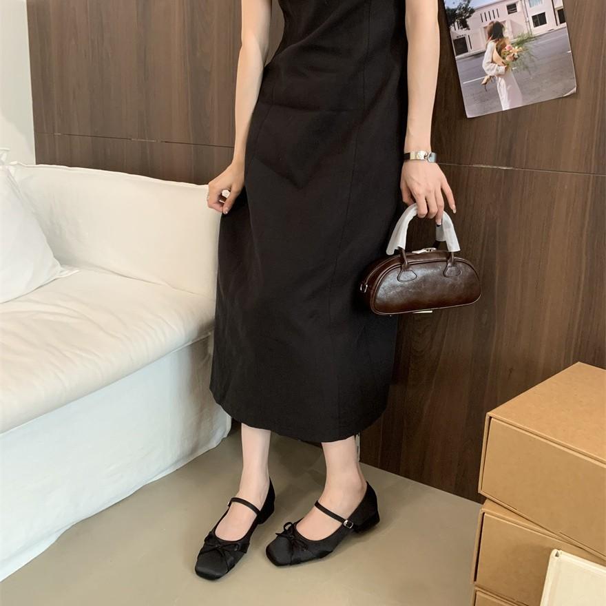 Bow light mouth Mary Jane shoes 2025 new French temperament gentle fairy style with skirt thick heel evening shoes