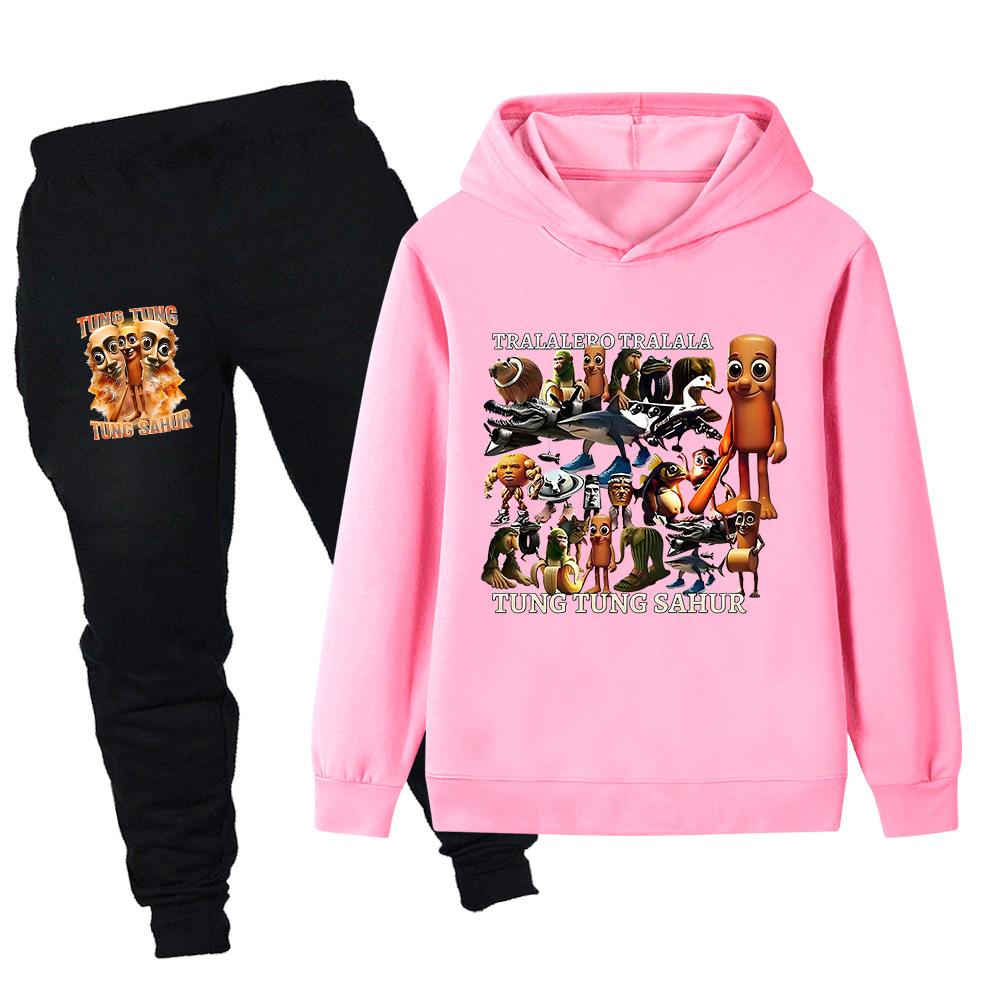 Frühling Herbst Italienisches Gehirnfäule Tiere Tung Tung Tung Sahur Lustiger Druck Kinderanzug Jungen Mädchen Lässige Mode Oberteil + Hose Set